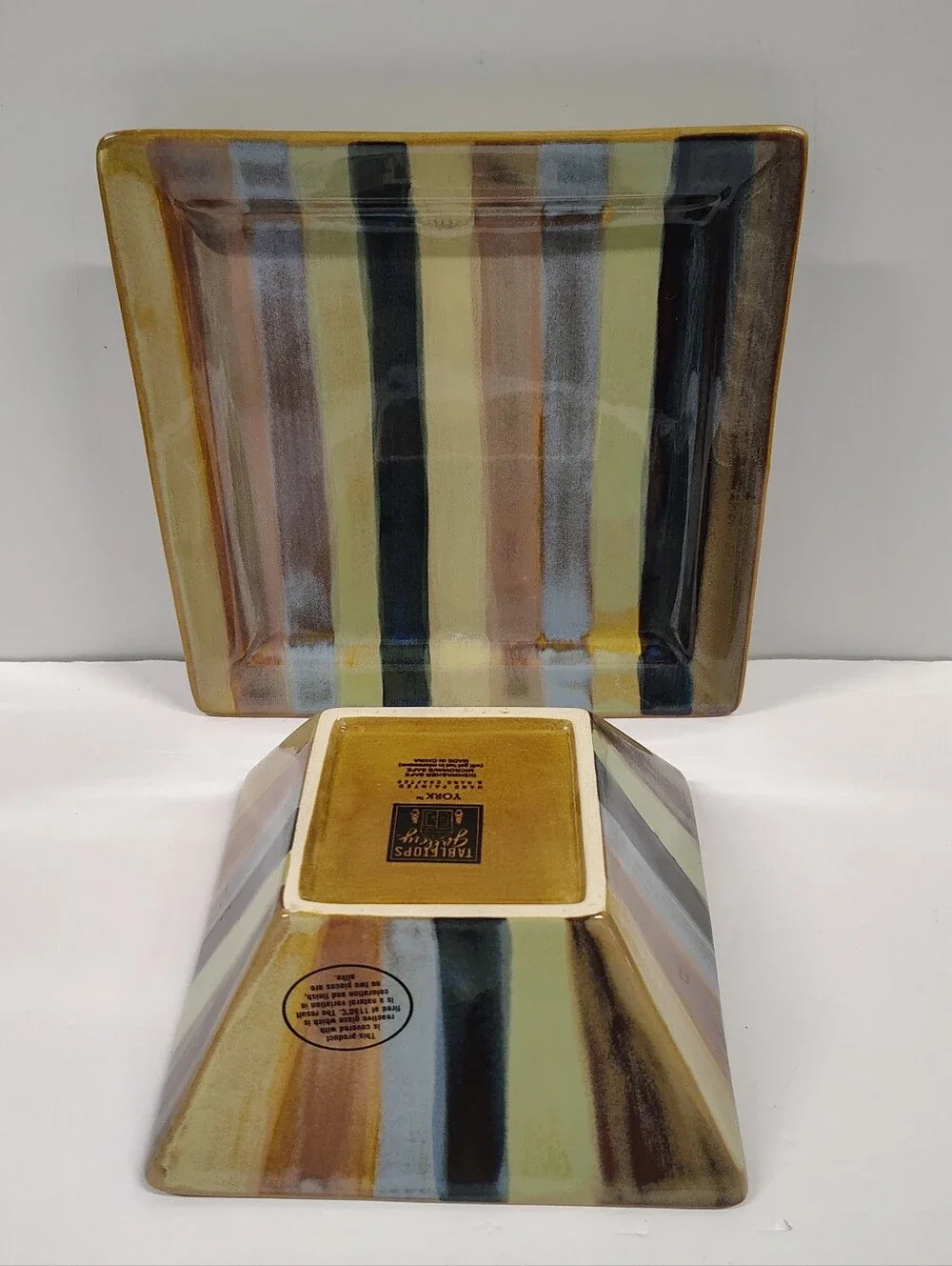 Tabletops Gallery YORK Hand Painted Square Salad Soup Bowl & 9